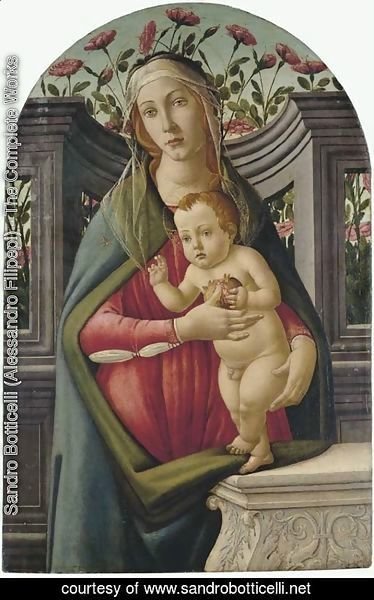 Sandro Botticelli (Alessandro Filipepi) - The Madonna and Child, with a pomegranate, in an alcove with roses behind