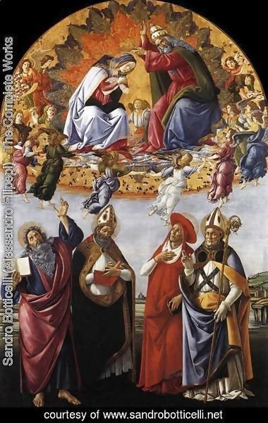 Sandro Botticelli (Alessandro Filipepi) - Coronation of the Virgin with St. John the Evangelist, St. Augustine, St. Jerome, and St. Eligio