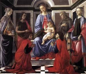 Sandro Botticelli (Alessandro Filipepi) - Madonna and Child with Six Saints (Sant'Ambrogio Altarpiece) c. 1470